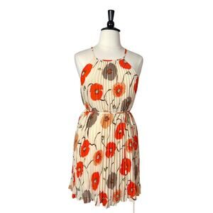 Ellames NEW Dress Pleated Shift Halter Neck Cream Orange Floral Women’s 2XL Plus